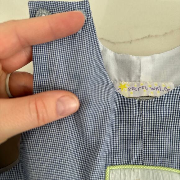 Secret Wishes Blue Gingham Smocked Alligator Longall - 12M - Picture 3 of 6